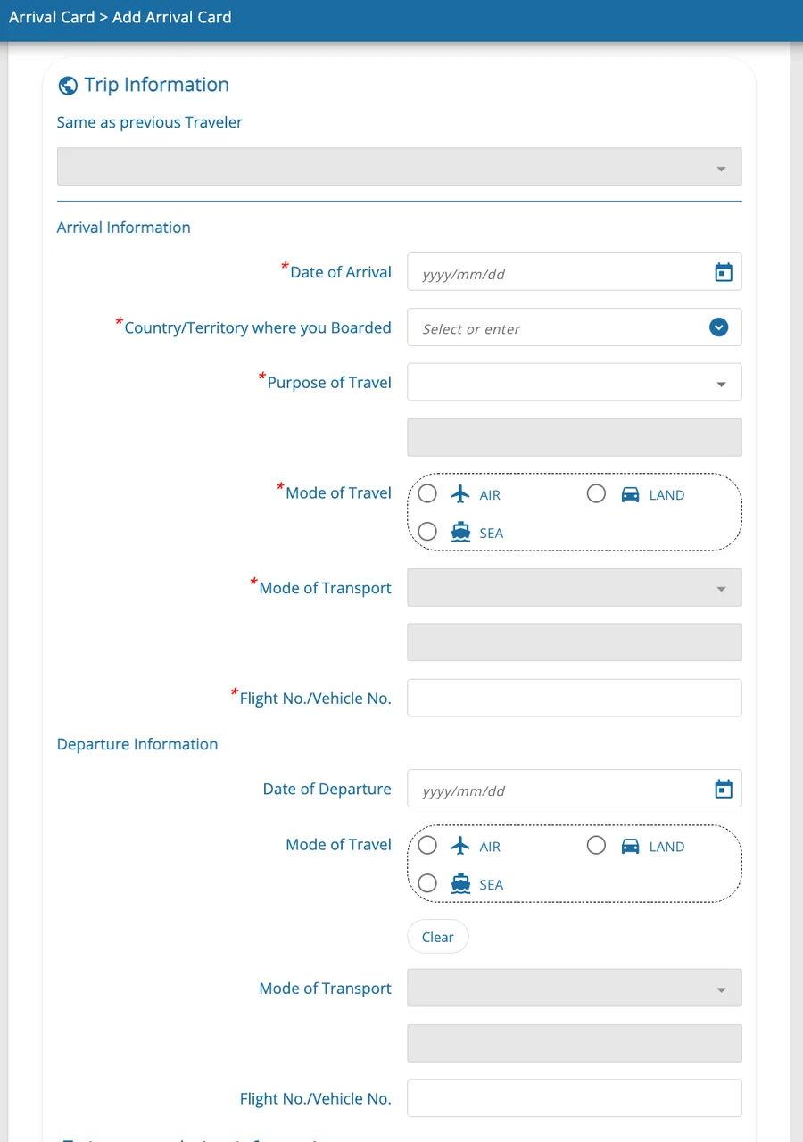 TDAC travel details form
