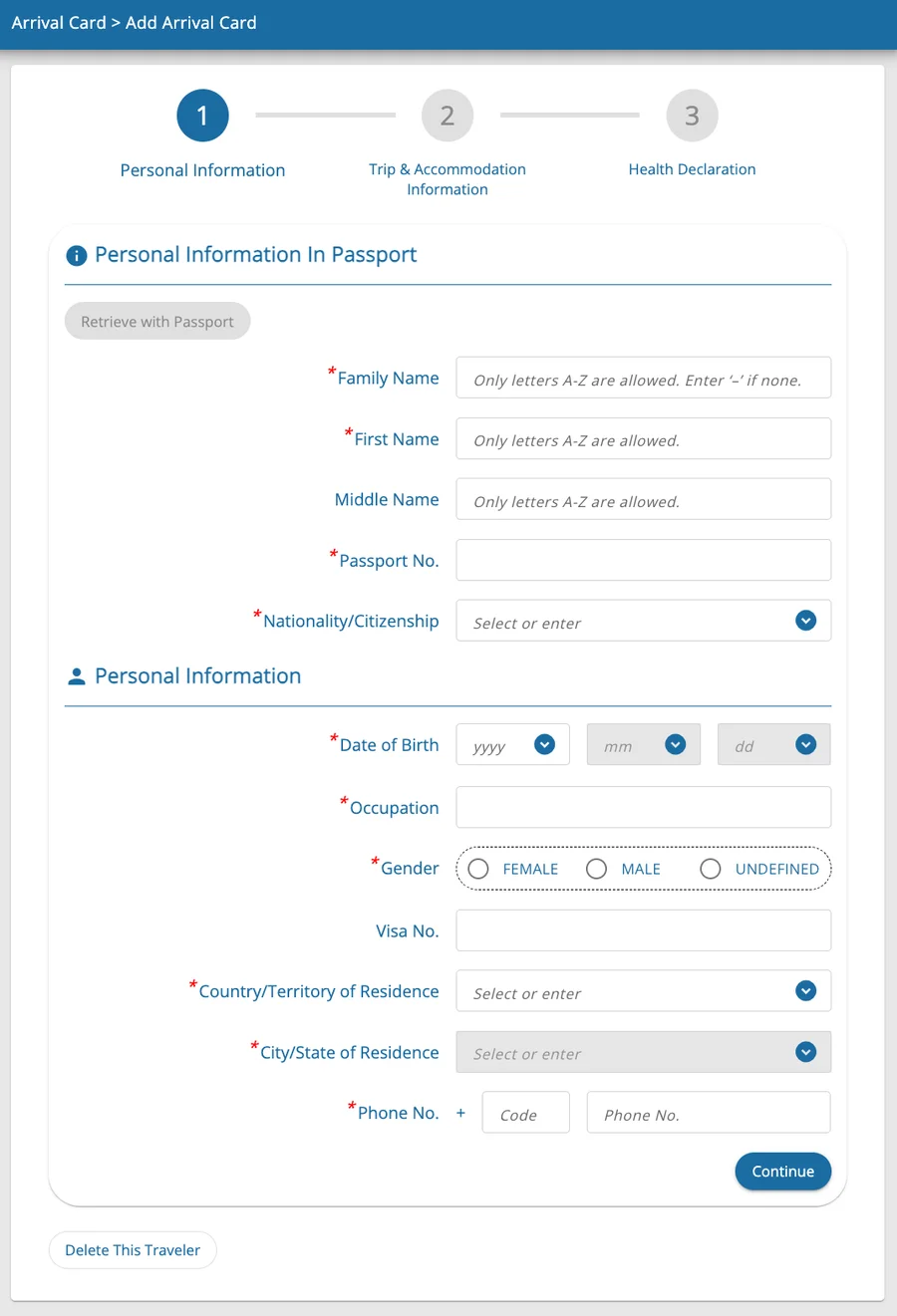 TDAC personal information form